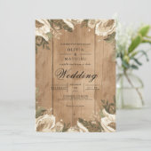 Rustic Floral Wood Grain Wedding Kaart (Staand voorkant)