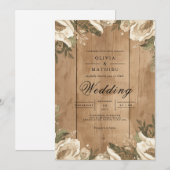 Rustic Floral Wood Grain Wedding Kaart (Voorkant / Achterkant)