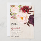 Rustic Floral Wood Marsala Burgundy Vrijgezellenfe Kaart (Voorkant)