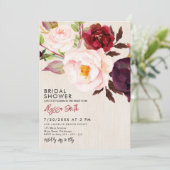 Rustic Floral Wood Marsala Burgundy Vrijgezellenfe Kaart (Staand voorkant)