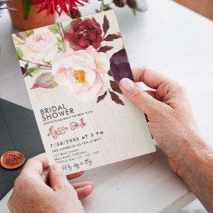 Rustic Floral Wood Marsala Burgundy Vrijgezellenfe Kaart