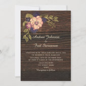 Rustic Floral Wood Wedding Invitation Kaart (Voorkant)