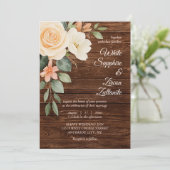 Rustic Floral Wood Wedding Invitation Kaart (Staand voorkant)