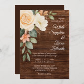 Rustic Floral Wood Wedding Invitation Kaart (Voorkant / Achterkant)