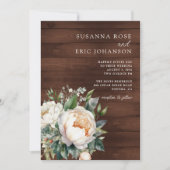 Rustic Floral Wood Wedding Kaart (Voorkant)
