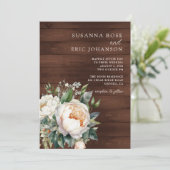Rustic Floral Wood Wedding Kaart (Staand voorkant)