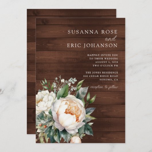 Rustic Floral Wood Wedding Kaart (Voorkant / Achterkant)