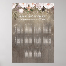 Rustic Floral Wood Wedding Seating Chart Poster