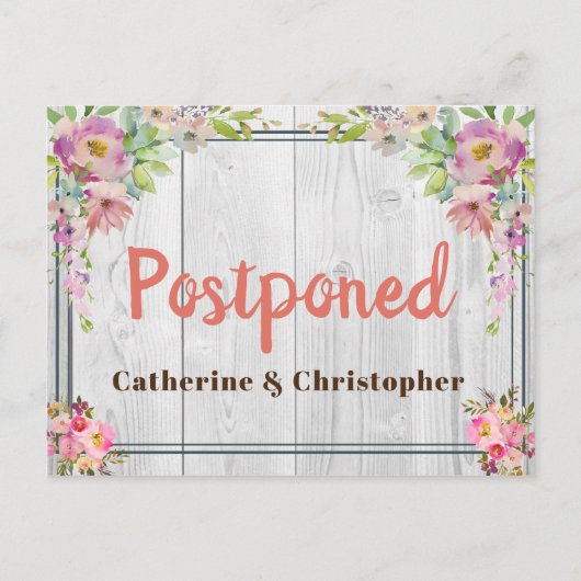  Rustic Floral Wood Wedding uitgesteld Briefkaart (Voorkant)