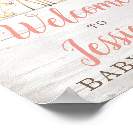 Rustic Floral Woodland Animals Baby shower Welkom Poster (Hoek)