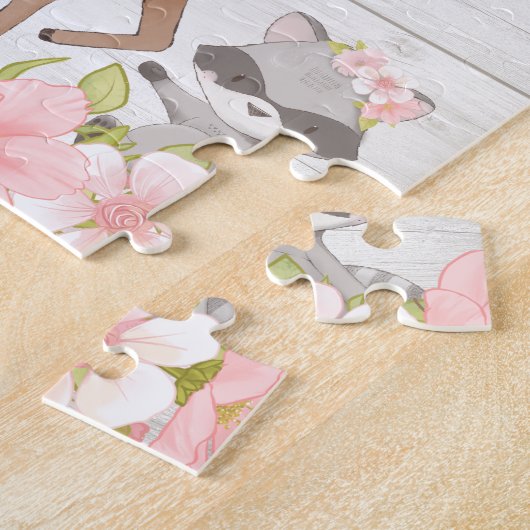 Rustic Floral Woodland Animals Gepersonaliseerde K Legpuzzel (Zijkant)