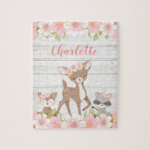 Rustic Floral Woodland Animals Gepersonaliseerde K Legpuzzel (Verticaal)