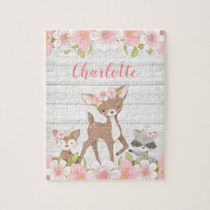 Rustic Floral Woodland Animals Gepersonaliseerde K Legpuzzel