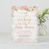 Rustic Floral Woodland Animals Girl Baby shower Kaart (Staand voorkant)