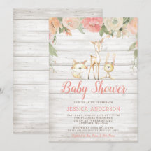 Rustic Floral Woodland Animals Girl Baby shower