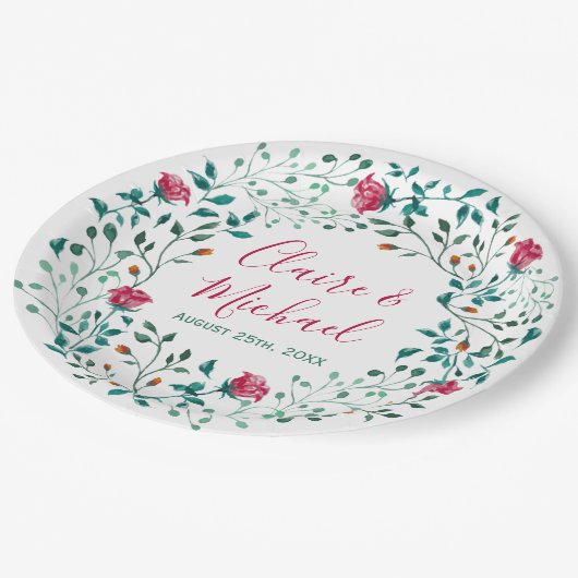 Rustic Floral Wreath | Aangepaste bruiloft Papieren Bordje (Gekanteld)