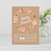 Rustic Floral Wreath Baby shower Invite Kaart (Staand voorkant)