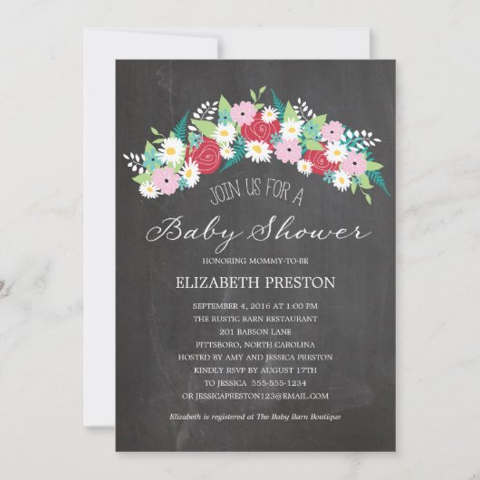 Rustic Floral Wreath Baby shower Kaart (Voorkant)