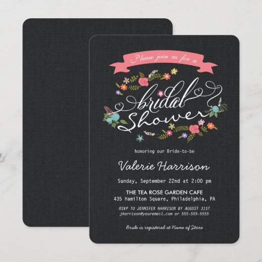 Rustic Floral Wreath Black Burlap Vrijgezellenfees Kaart (Voorkant / Achterkant)