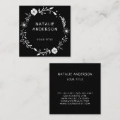 Rustic Floral Wreath Black Square Visitekaartje (Voorkant / Achterkant)