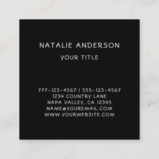 Rustic Floral Wreath Black Square Visitekaartje (Achterkant)