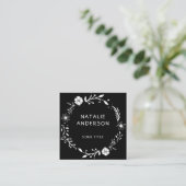 Rustic Floral Wreath Black Square Visitekaartje (Staand voorkant)