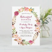 Rustic Floral Wreath Boho Wedding Rehearsal Dinner Kaart (Staand voorkant)