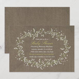 Rustic Floral Wreath & Burlap Baby shower Invite Kaart