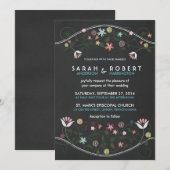 Rustic Floral Wreath Chalkboard Wedding Invitation Kaart (Voorkant / Achterkant)