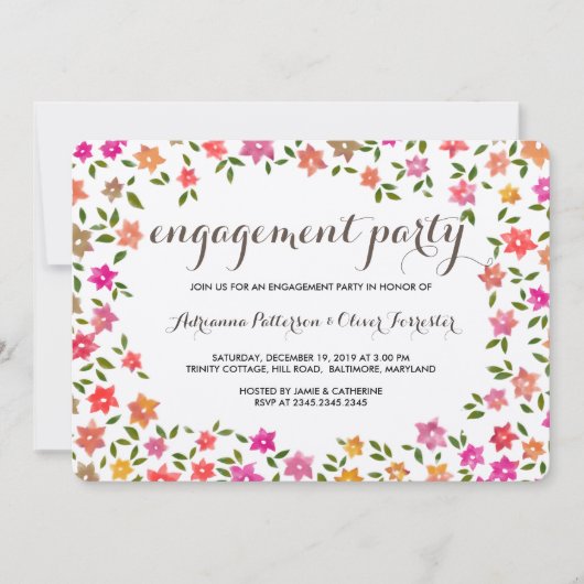 Rustic Floral Wreath Engagement Party Kaart (Voorkant)