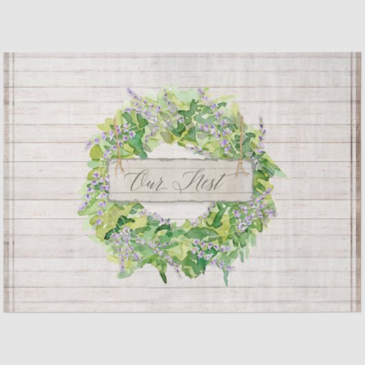 Rustic Floral Wreath Farmhouse Greenery Wood Tissuepapier (Voorkant)