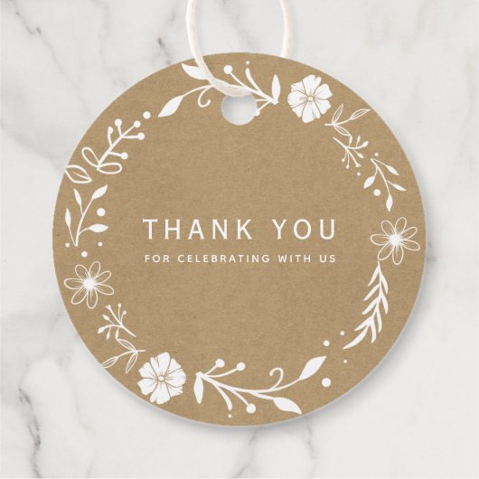 Rustic Floral Wreath Faux Kraft Wedding Bedankt Bedankjes Labels (Achterkant)