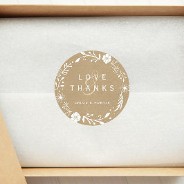 Rustic Floral Wreath Faux Kraft Wedding Bedankt Ronde Sticker