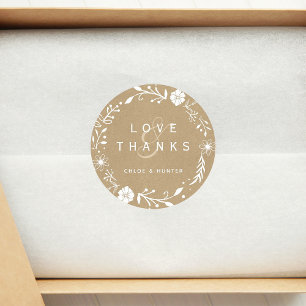 Rustic Floral Wreath Faux Kraft Wedding Bedankt Ronde Sticker