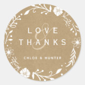 Rustic Floral Wreath Faux Kraft Wedding Bedankt Ronde Sticker (Voorkant)