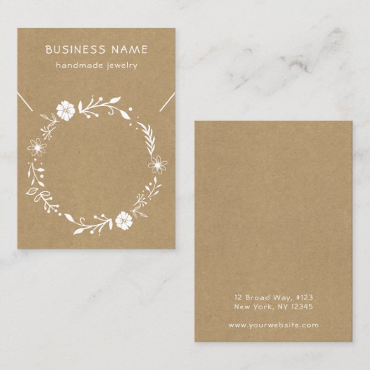 Rustic Floral Wreath Kraft Ketting Display Kaart Visitekaartje (Voorkant / Achterkant)