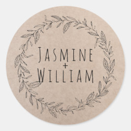Rustic Floral Wreath Kraft Paper gepersonaliseerd Ronde Sticker