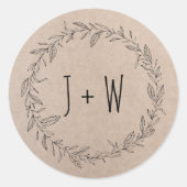 Rustic Floral Wreath Kraft Paper Monogram Ronde Sticker (Voorkant)