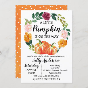Rustic Floral Wreath Little Pumpkin Baby shower Kaart