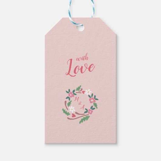 Rustic Floral Wreath Monogram Cadeaulabel (Voorkant)