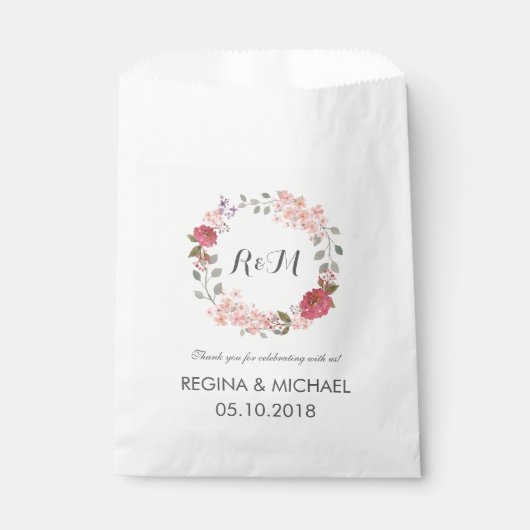 Rustic Floral Wreath Monogram Wedding Favor Bag Bedankzakje (Voorkant)