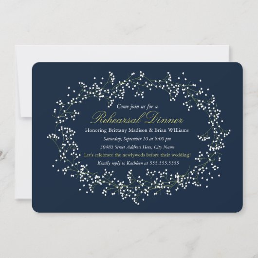 Rustic Floral Wreath Rehearsal Dinner Invite Kaart (Voorkant)