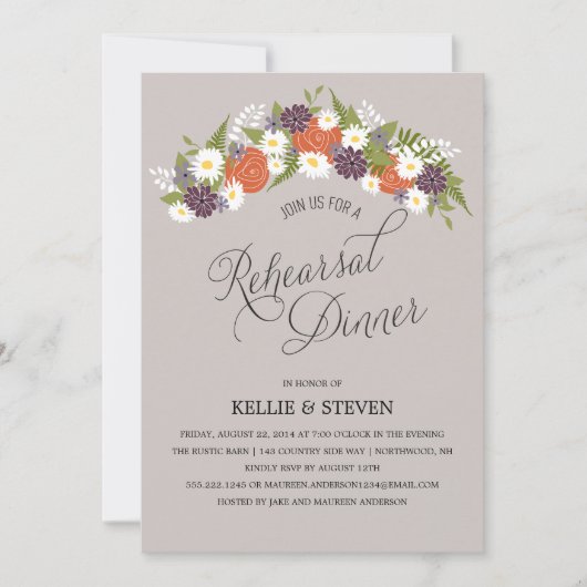 Rustic Floral Wreath Rehearsal Dinner Kaart (Voorkant)