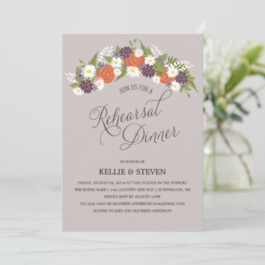 Rustic Floral Wreath Rehearsal Dinner Kaart (Staand voorkant)