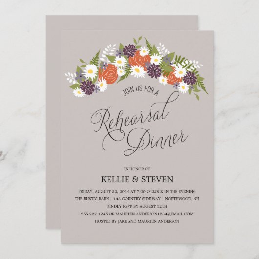 Rustic Floral Wreath Rehearsal Dinner Kaart (Voorkant / Achterkant)