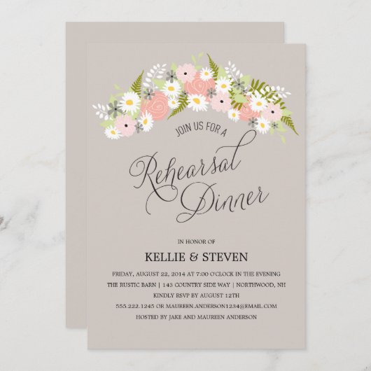 Rustic Floral Wreath Rehearsal Dinner Kaart (Voorkant / Achterkant)