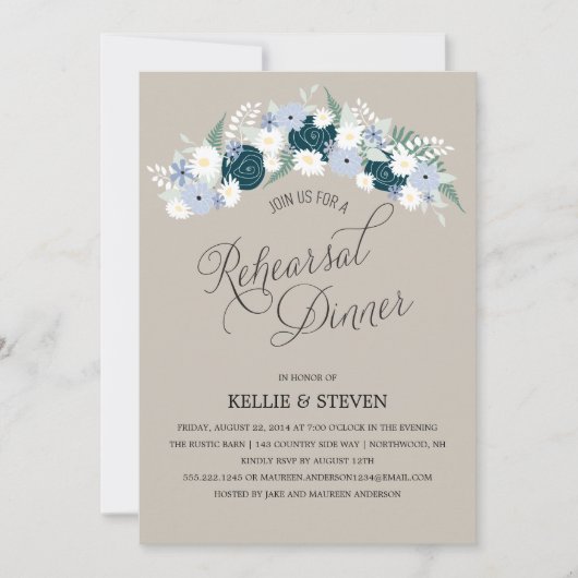 Rustic Floral Wreath Rehearsal Dinner Kaart (Voorkant)