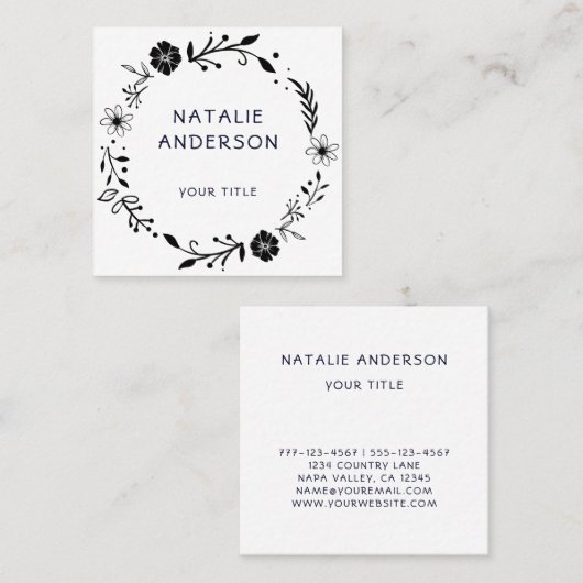 Rustic Floral Wreath Square Visitekaartje (Voorkant / Achterkant)