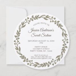 Rustic Floral Wreath Sweet Sixteen Kaart