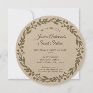 Rustic Floral Wreath Sweet Sixteen Kaart